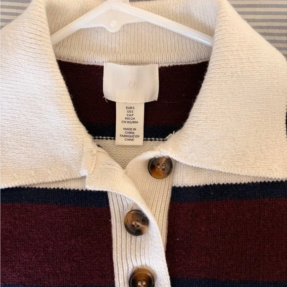 H&M Burgundy and Cream Striped Rugby Sweater - Picture 2 of 6